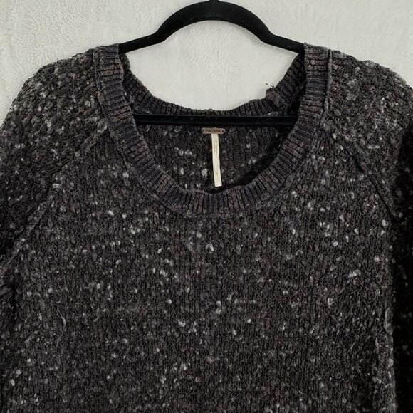 FREE PEOPLE Women Sweater Size L Black Pullover Long Sleeve Chunky 55-10 - Picture 2 of 11